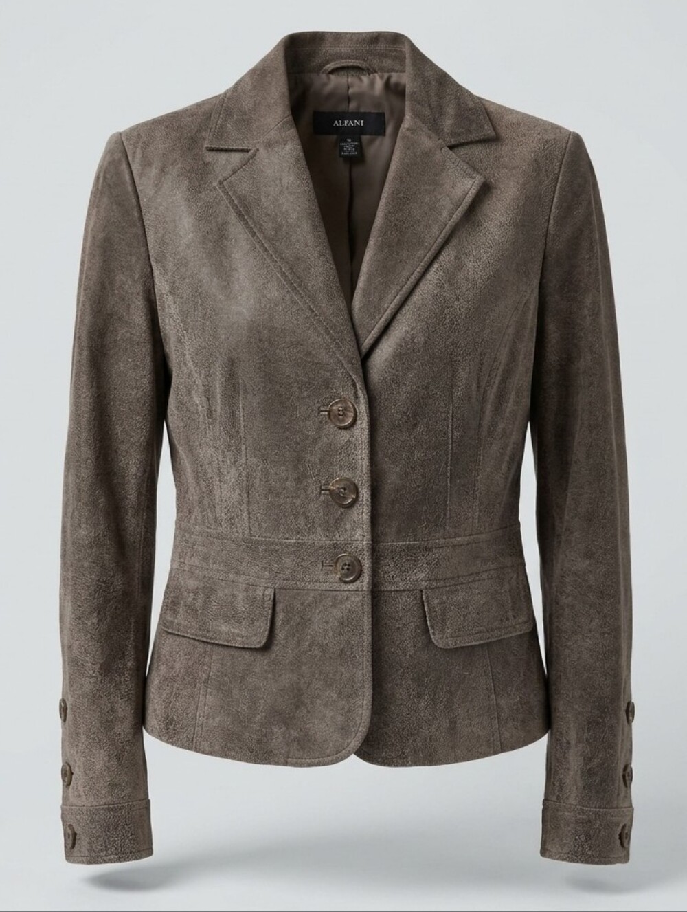 Alfani Petite Brown Distressed Genuine Leather Blazer Jacket Size P